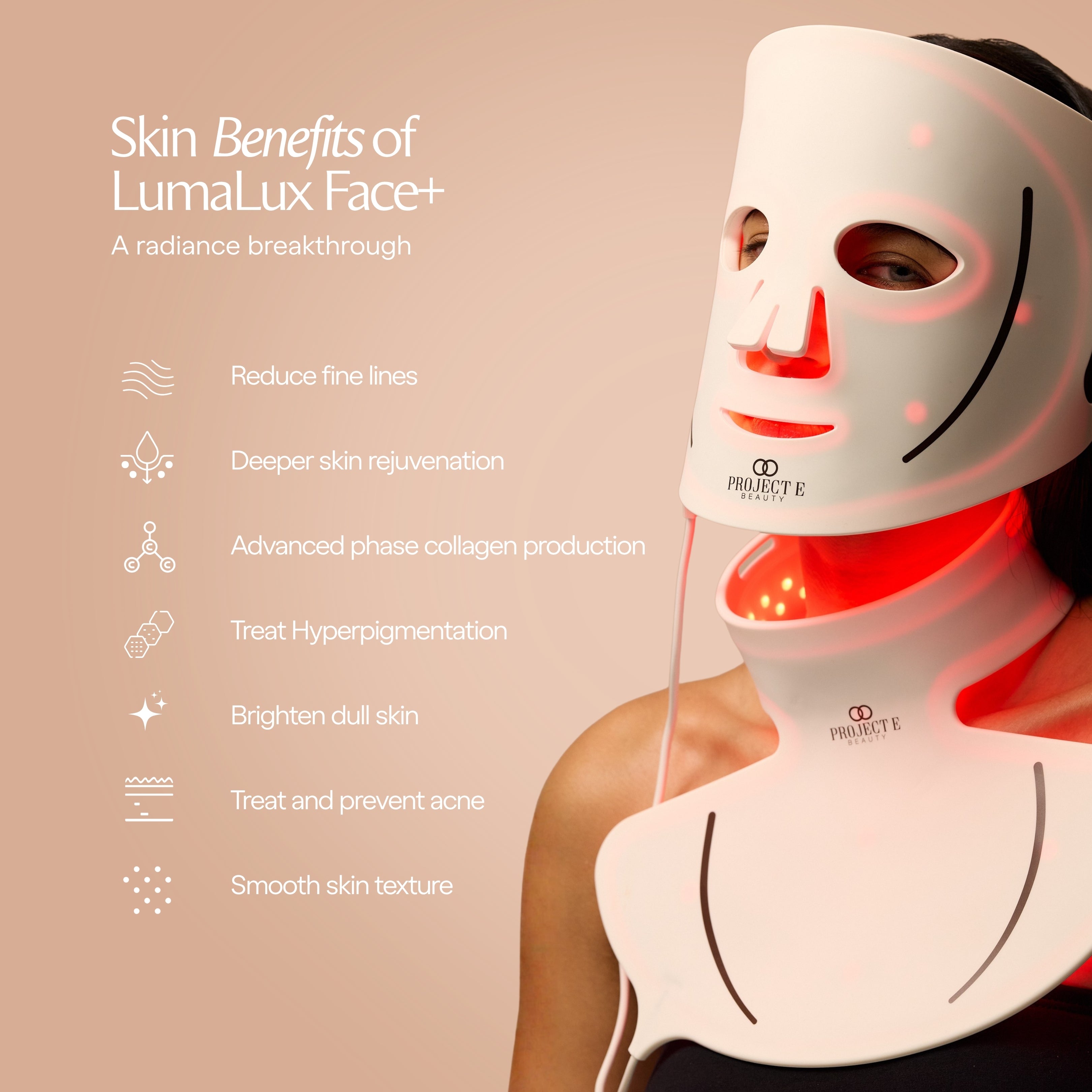 LumaLux Face+ | Pro LED Red Light Therapy Face & Neck Mask - Project E Beauty
