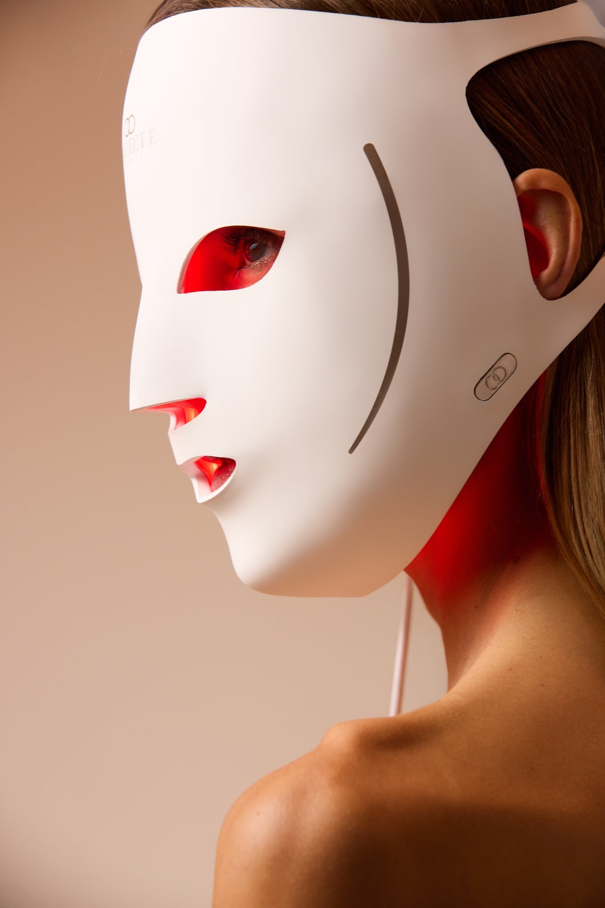 LumaLux V2 mask in profile with red light